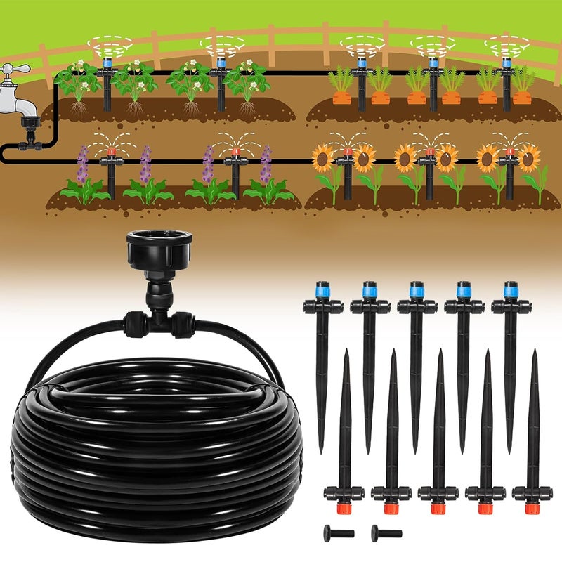 Eledom 55FT Quick-Connect Drip Irrigation Kit, Garden Watering System DIY Automatic Irrigation Equipment Set for Lawn Raised Bed Greenhouse Plant Watering with 1/4'' Tubing, Drip Emitters, Connectors - Image 1
